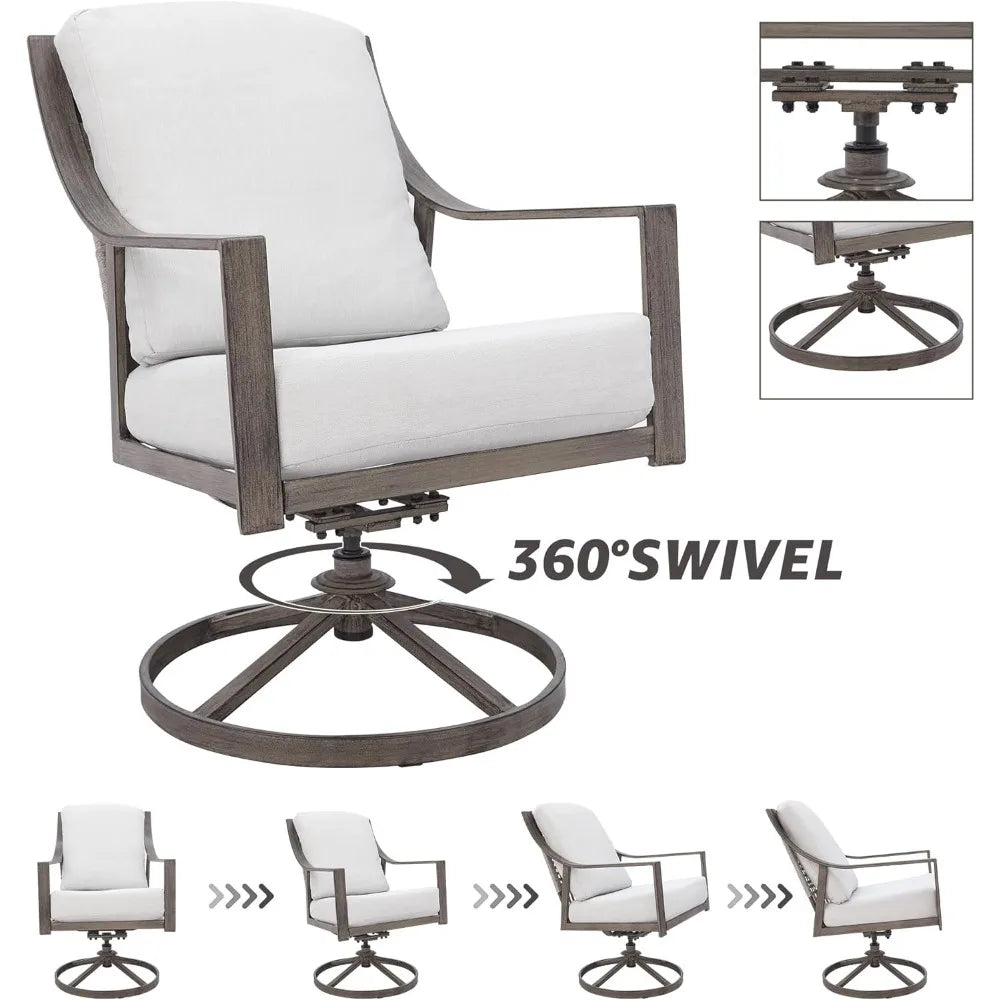 5 Piece Outdoor Patio Dining Set With Swivel Chairs And Round 38 Inch Table
