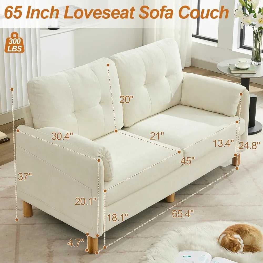Chenille Loveseat Sofa Modern 2 Seater with Armrest Pillows and Storage Pockets