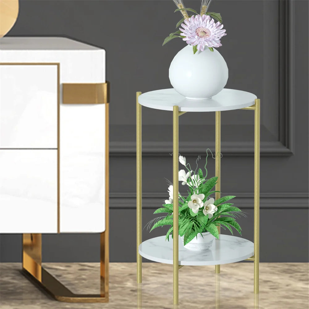 Two Tier Round Coffee End Tables Sofa Side Table Plant Stand