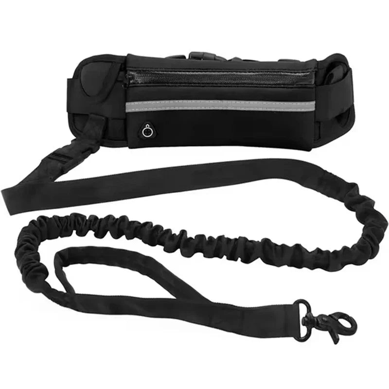 Hands Free Dog Leash Retractable Elastic Belt With Reflective Waist Bag Running