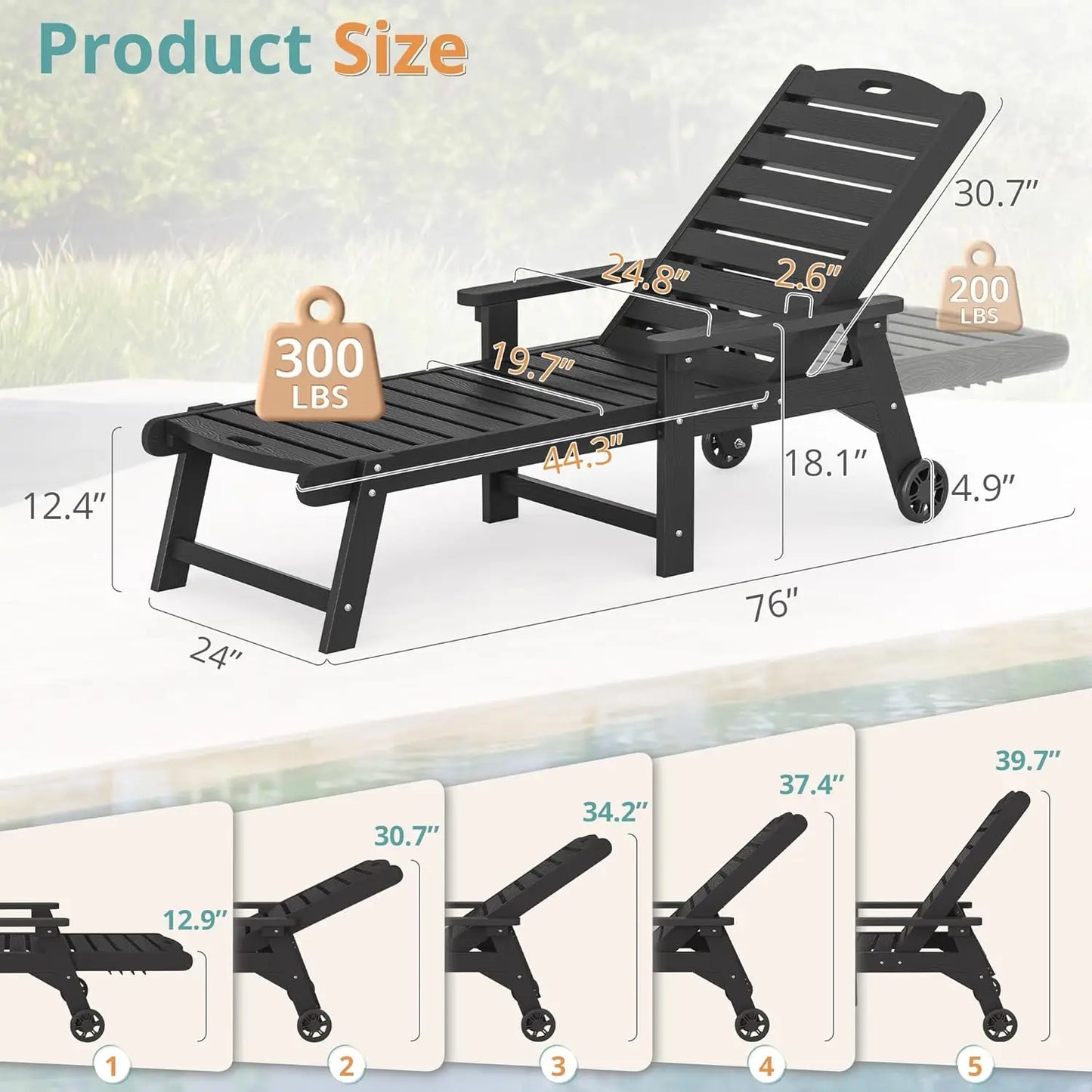 Outdoor Chaise Lounge Chairs Set Of 2 HDPS 5 Position Adjustable Pool Loungers