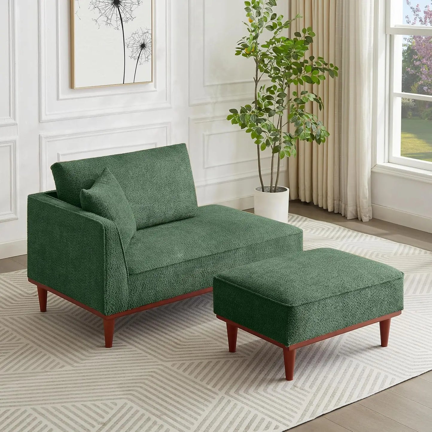 Upholstered Boucle Chaise Lounge Chair With Ottoman For Home Office