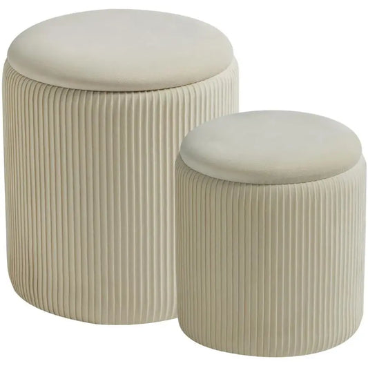 Set Of 2 Velvet Upholstered Storage Ottomans Vanity Stool Padded Seat For Makeup