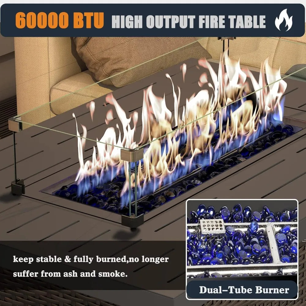 44 Inch Propane Gas Fire Pit Table Outdoor Patio 60000 BTU Rectangular Wicker