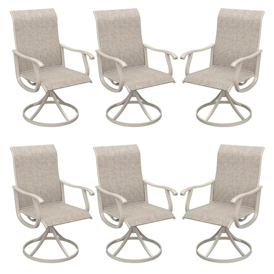 Patio Swivel Dining Chairs Set Of 6 Breathable Textilene Fabric All Weather