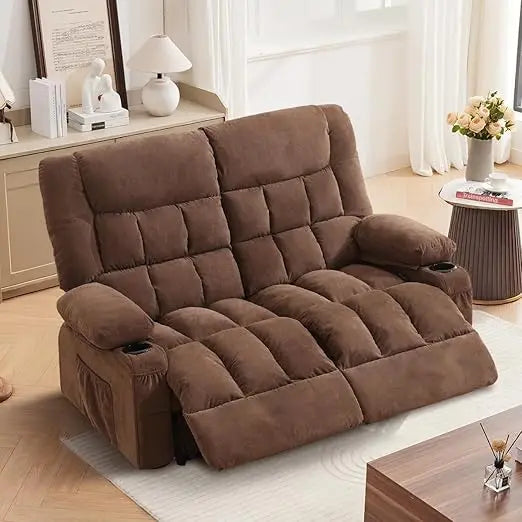Oversized Manual Recliner Loveseat With Cup Holders And Side Pocket