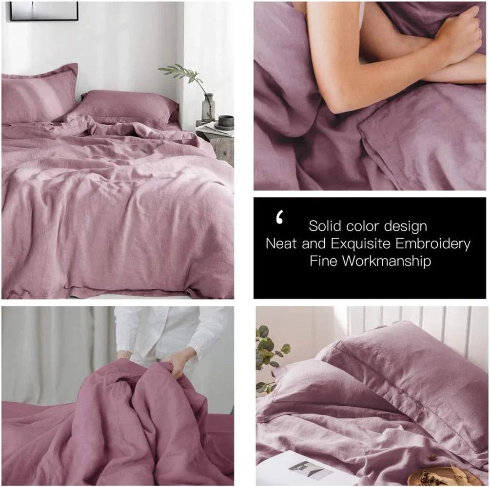 Simple Opulence Linen Bedding Set 3 Piece Boho Washed Queen