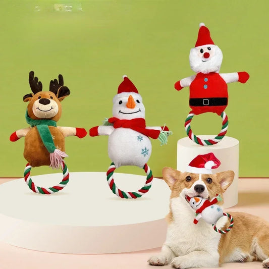 Pet Christmas Plush Dog Toys Santa Claus Snowman Interactive