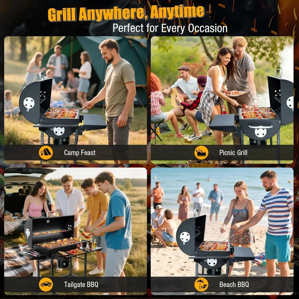 DAFIFY Outdoor Barrel BBQ Grill With Side Table Charcoal Smoker For Backyard