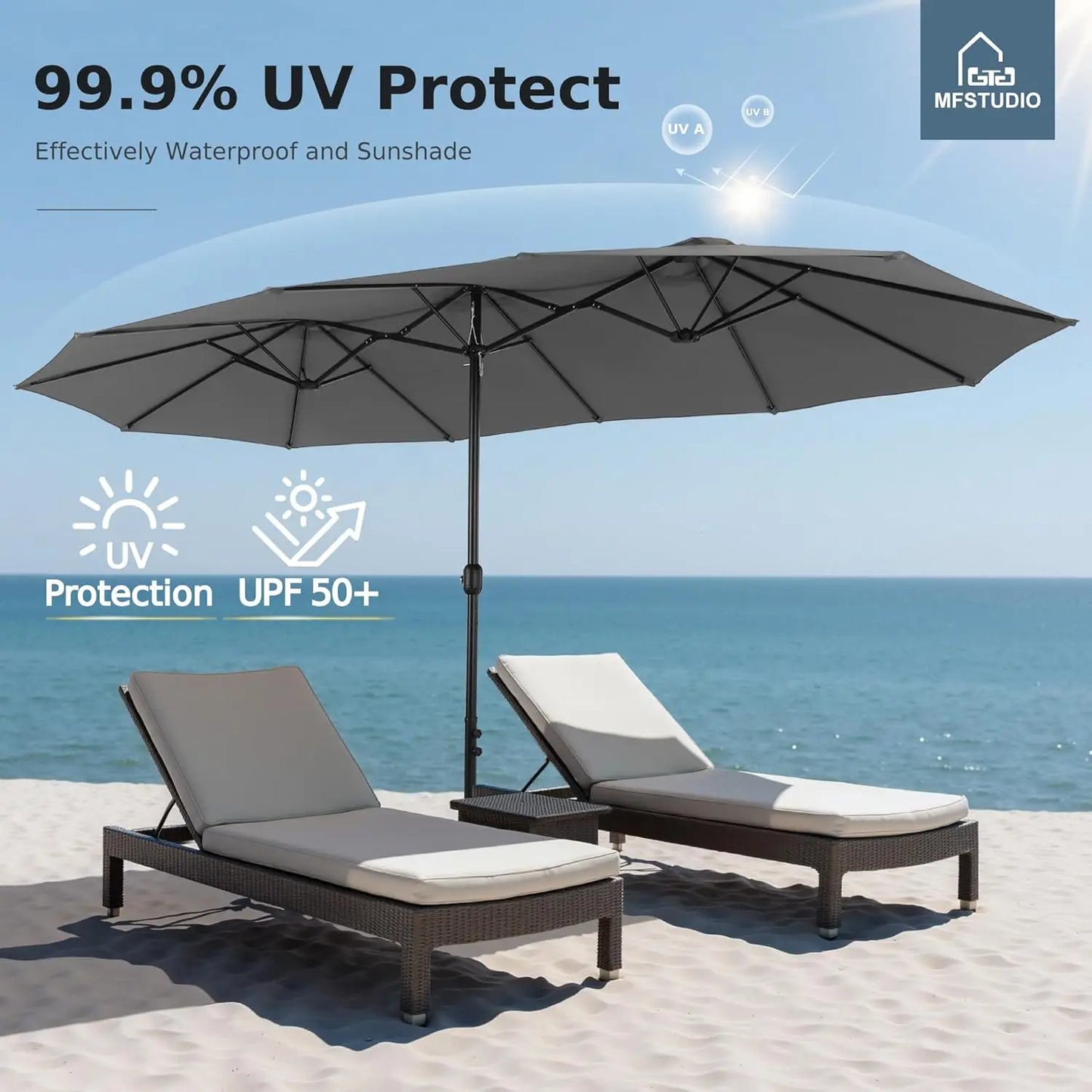 15Ft Double Sided Patio Umbrella With Base Included Rectangular Umbrella Crank