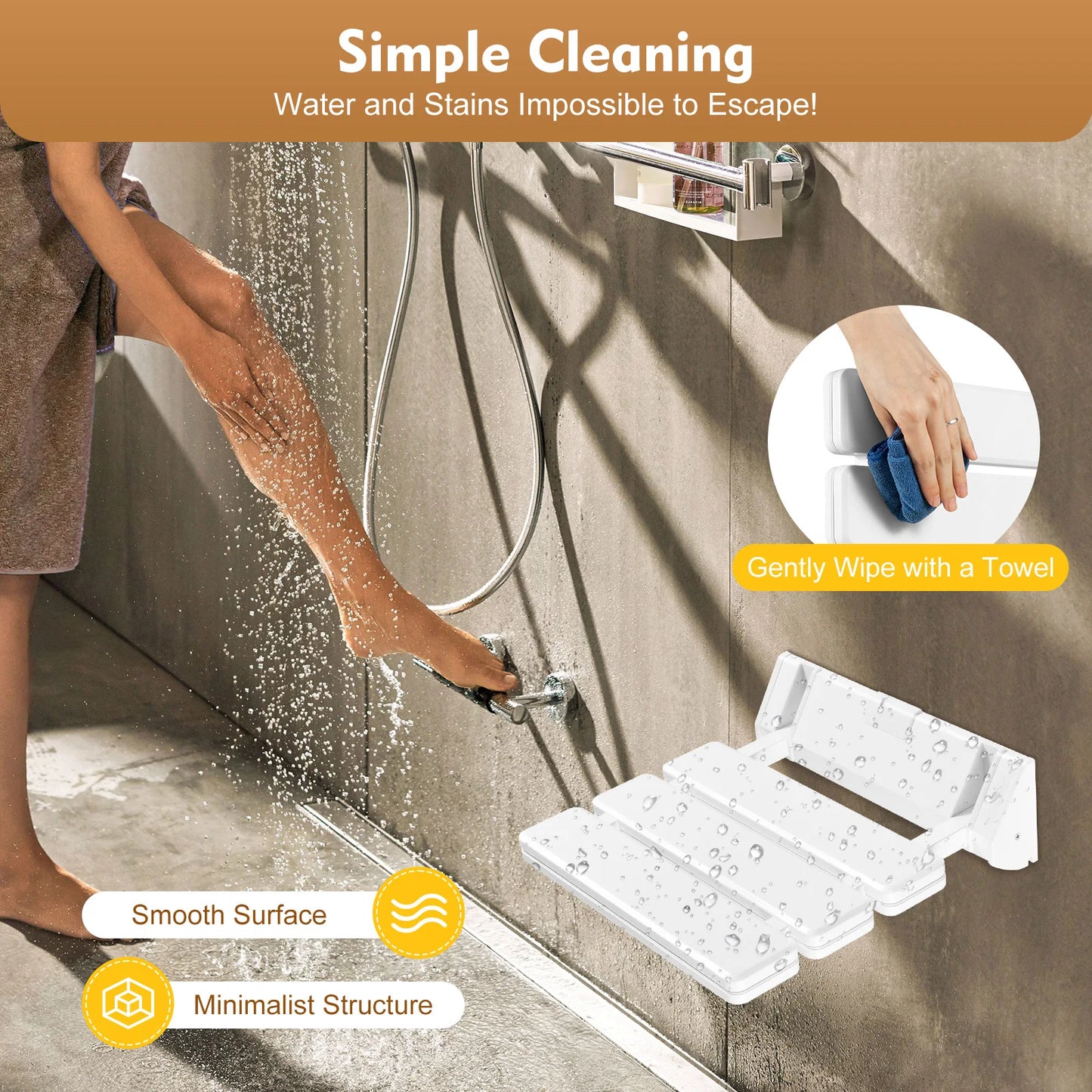 Wall Mounted Folding Shower Seat Non Slip White Stool