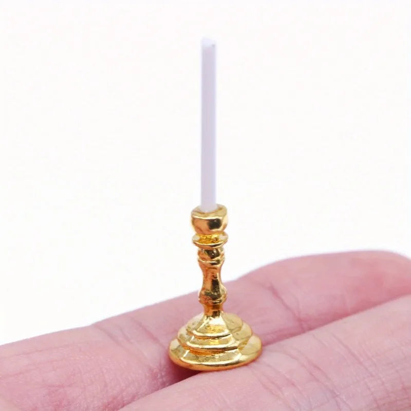 Set Of Miniature Golden Candle Holders For Dollhouse Decor