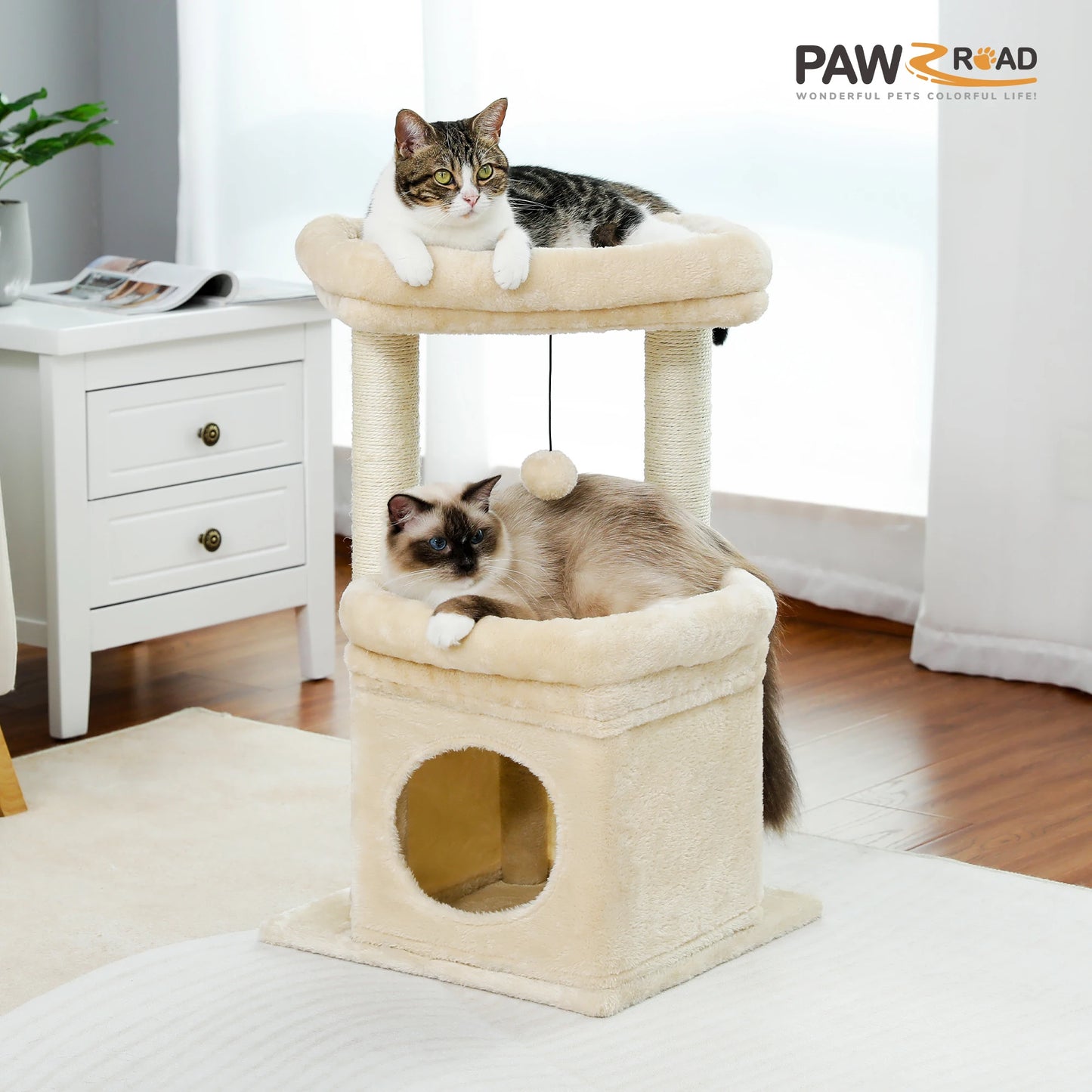 Double Tier Cat Tree Tower With Cozy Condo And Wide Perch For 1 To 2 Indoor Cats