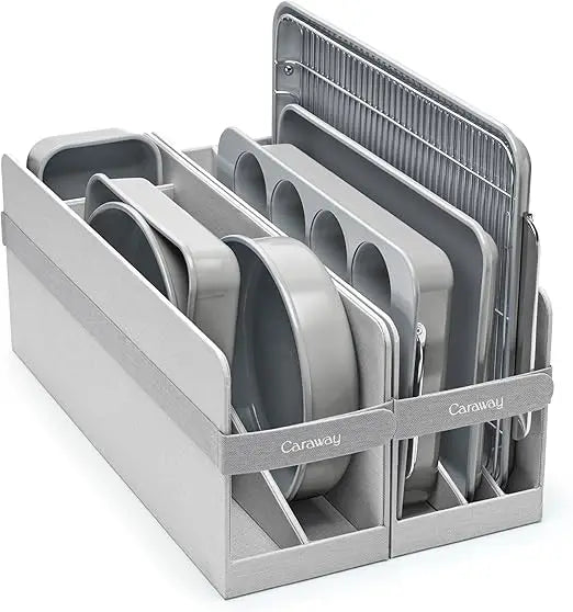 Nonstick Ceramic Bakeware Set 11 Pieces Baking Sheets Assorted Baking Pans Cooling Rack Storage Aluminized Steel Body Non Toxic PTFE PFOA Free Cream