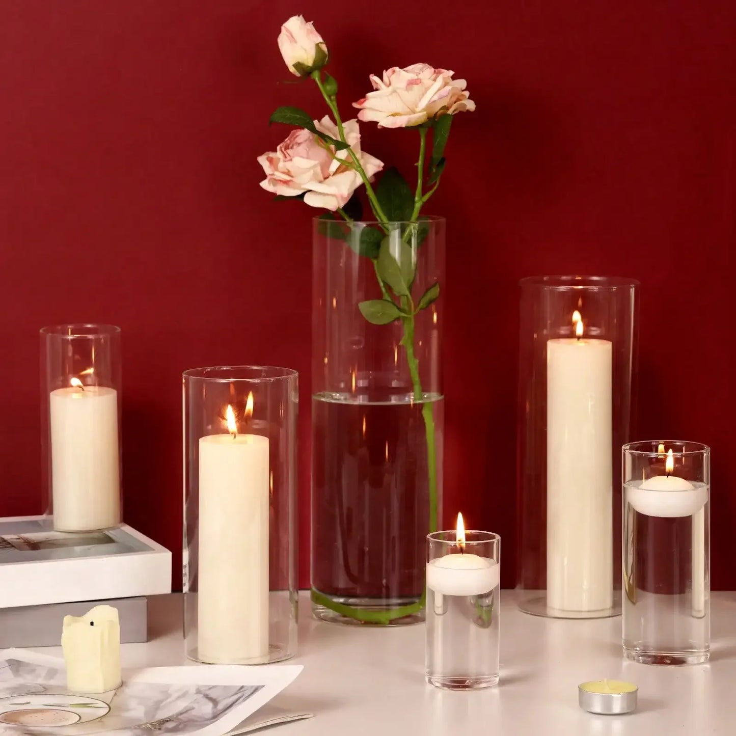 Tomnk Glass Cylinder Vases Set 15 30 45 Pcs Five Sizes Hurricane Candle Holders