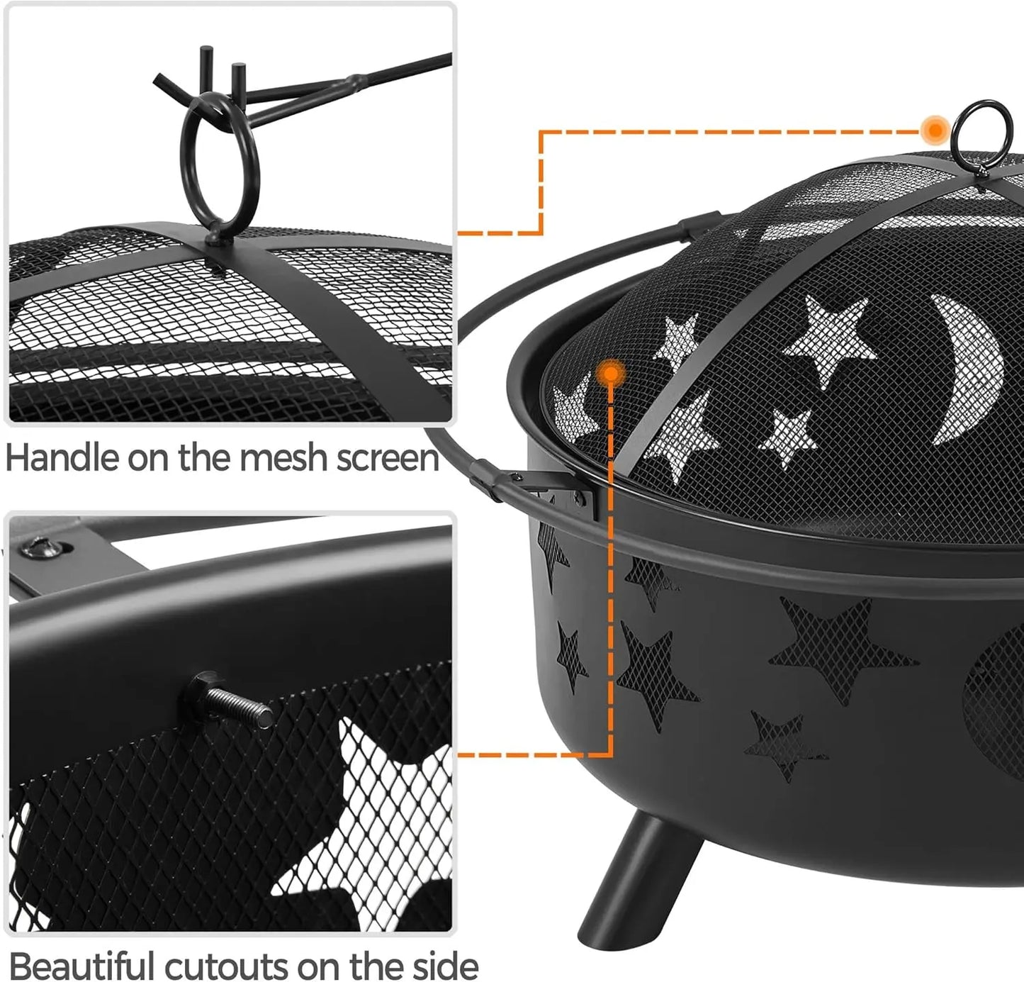 30 Inch Fire Pit Outdoor Wood Burning Spark Screen Poker
