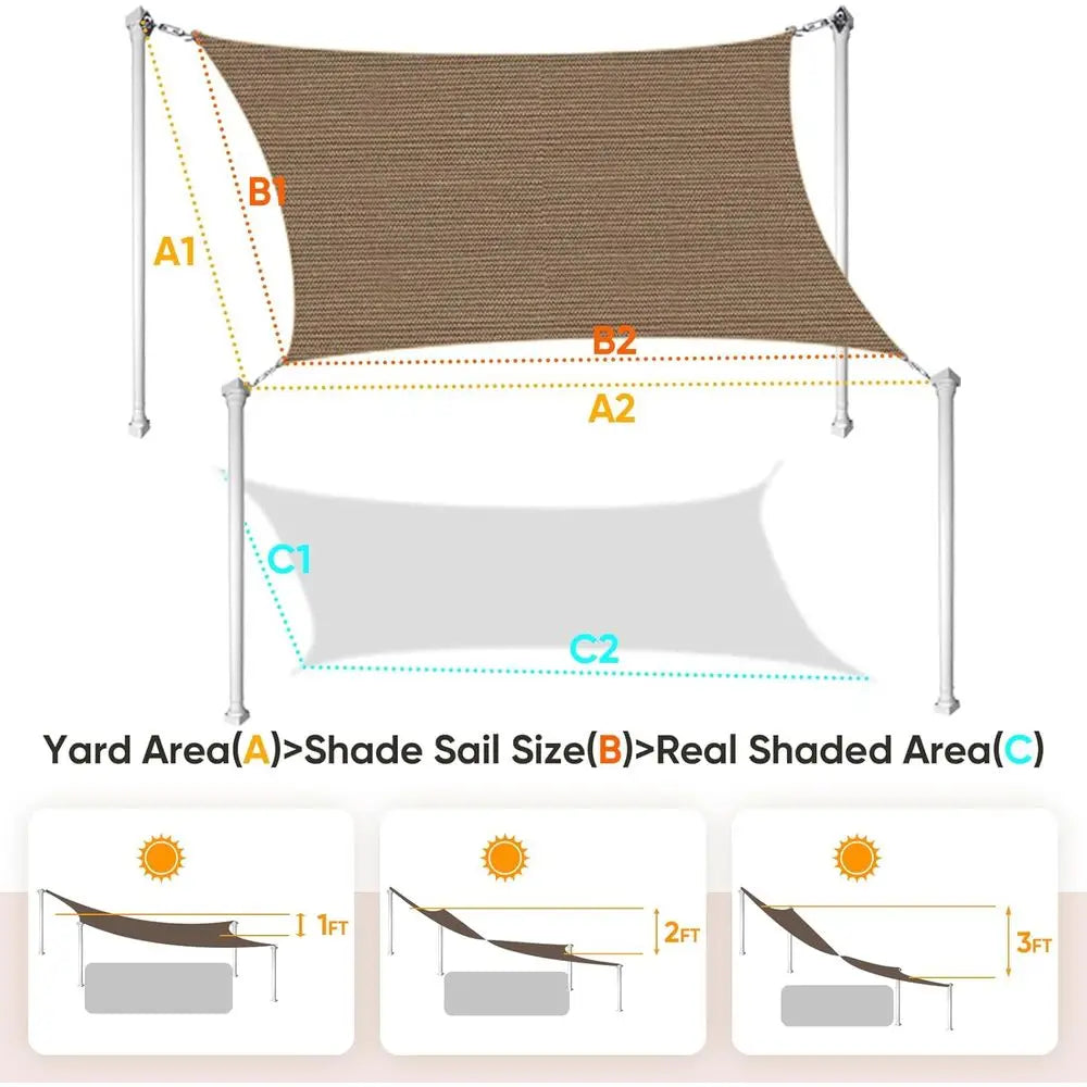 20x26ft Sun Shade Sail Backyard Patio Rectangular 185GSM Heavy Duty UV Block