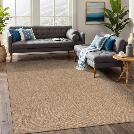 Natural Large Outdoor Area Rug for Living Dining Room Patio Office Stain Resistant Non Shedding 9 X 12 Geometric Fleece Carpet