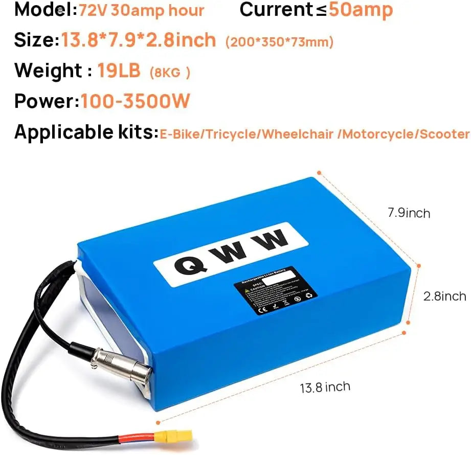 72V Ebike Battery 30Ah Lithium Ion For Electric Bicycle