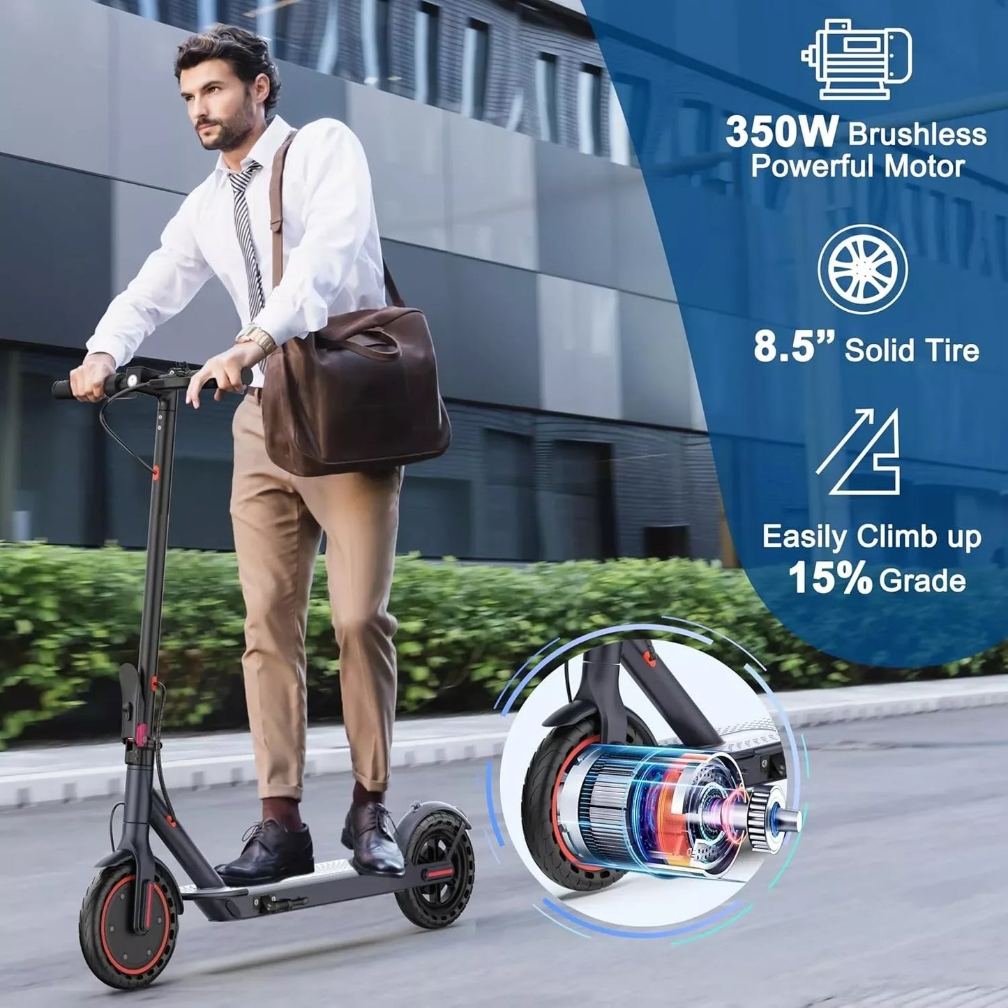 LP60 Electric Scooter 350W 19mph Smart Control Folding Scooter 8.5 Inch Tire 16 Miles Max Range for Adults