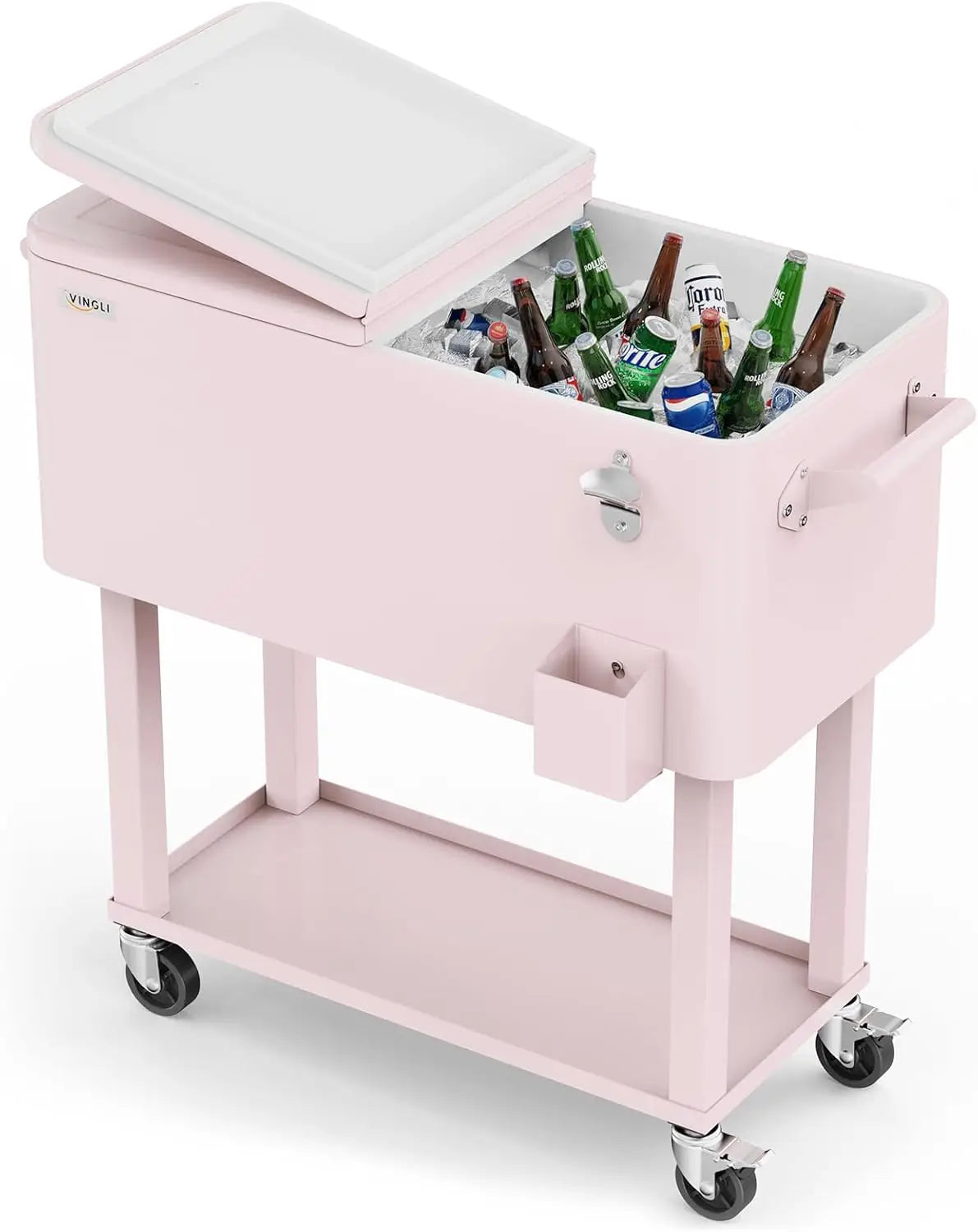 80 Quart Rolling Ice Chest Patio Bar With Cup Holder Wheels