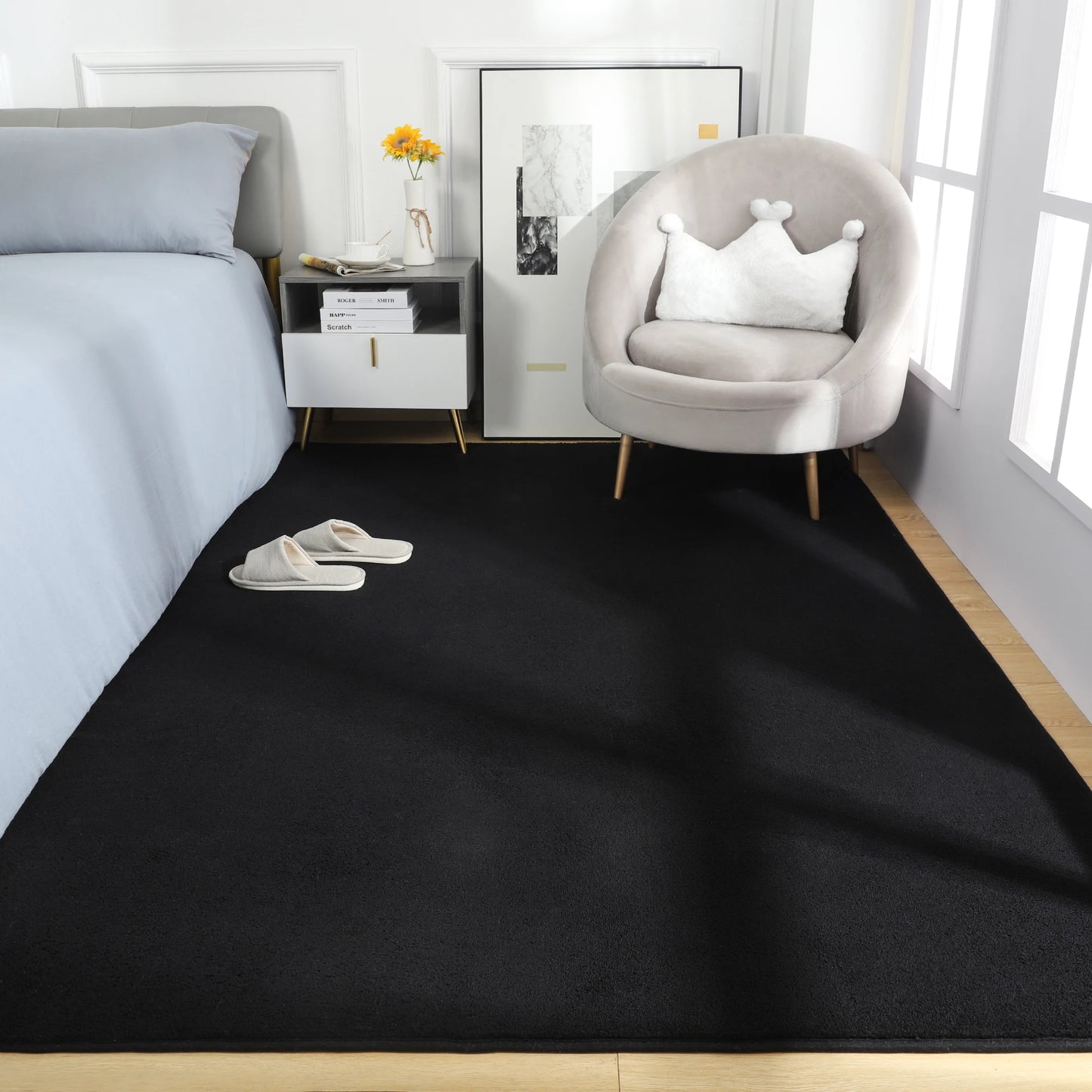 Black Rugs Living Room Carpet Nonslip Bedside Rugs Large Soft Floor Rug Children Game Mat Rectangular Home Decoration