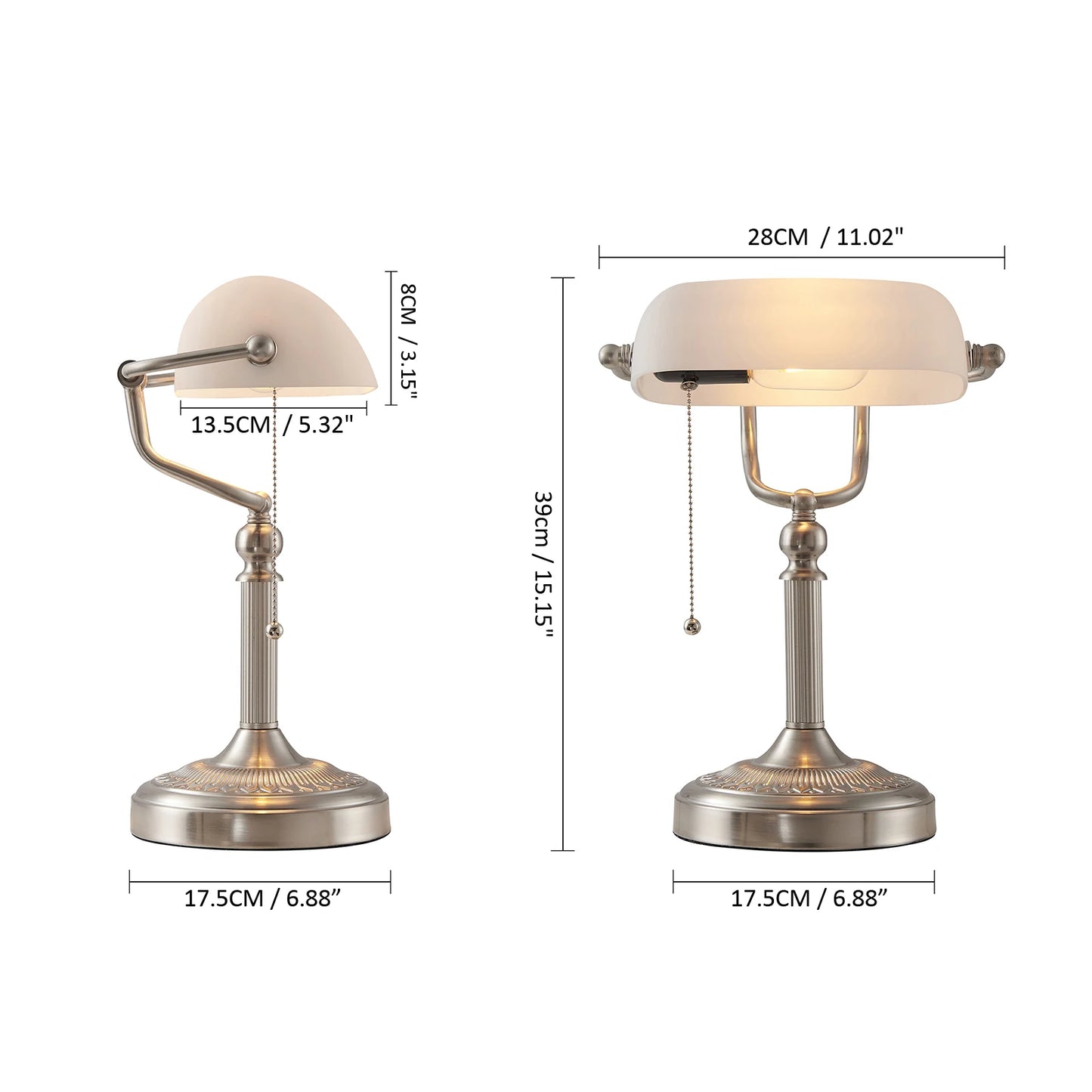 Classical Green and White Glass Bankers Desk Lamp with Zipper Switch for Living Room Bedroom and Bedside Sofa Table