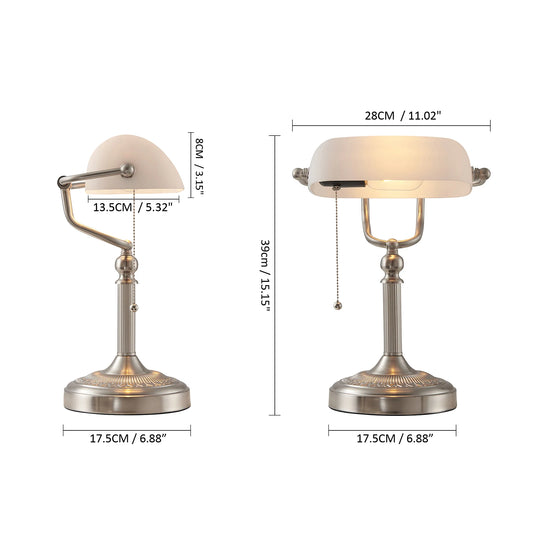 Classical Green and White Glass Bankers Desk Lamp with Zipper Switch for Living Room Bedroom and Bedside Sofa Table