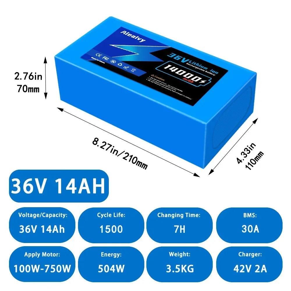 Aleaivy 36V 48V Electric Bike Battery Pack 10 16 20Ah LiIon