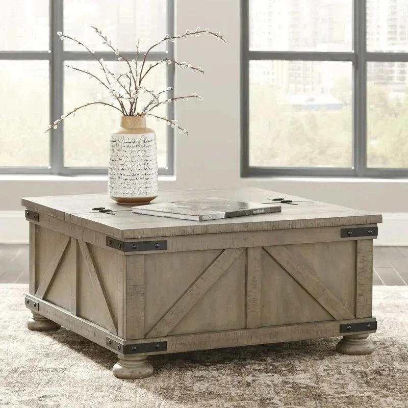 Farmhouse Coffee Table Lift Top Storage Grayish Brown