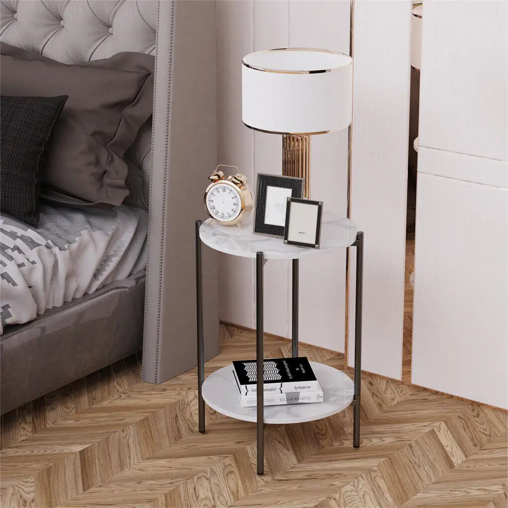 Two Tier Round Coffee End Tables Sofa Side Table Plant Stand