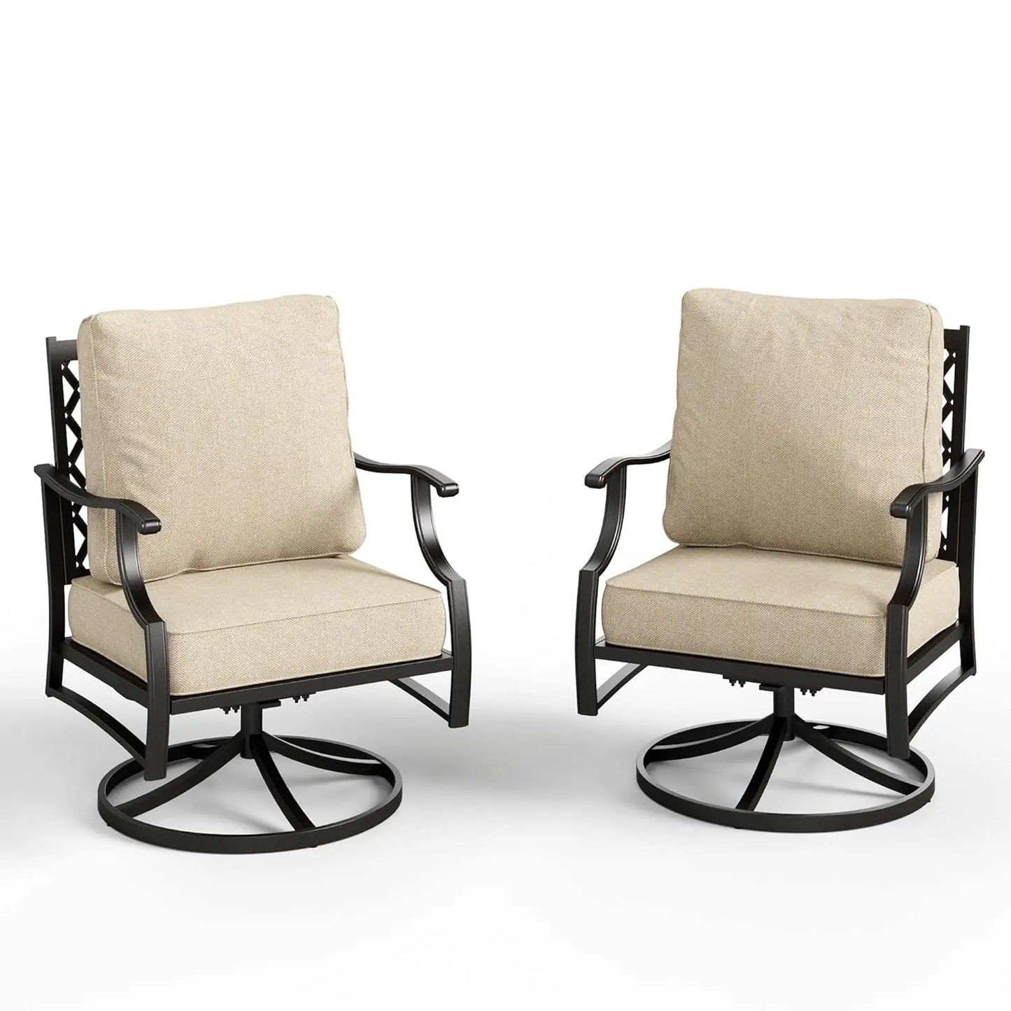 Set Of 2 Swivel Patio Chairs High Back Outdoor Metal Cushioned Bistro Seating