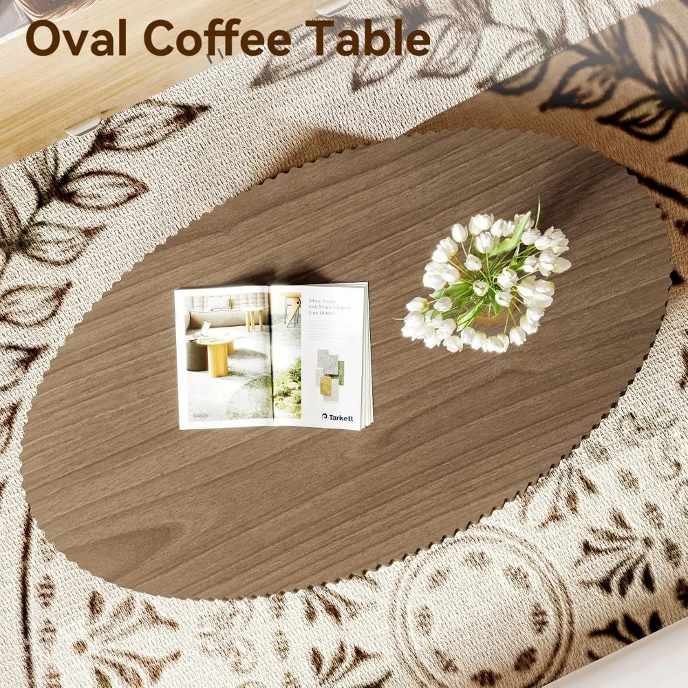 Oval Walnut Finish Coffee Table For Small Living Room