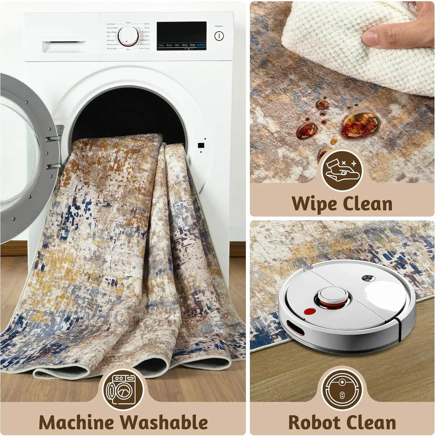 Living Room Area Rugs Soft Large Modern Abstract Boho Vintage Machine Washable Non Slip Carpet Low Pile Rug