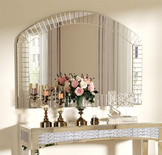 Large Silver Arched Wall Mirror Decorative Venetian Accent Mirror Home Living Room Decor Bling Beveled Edge