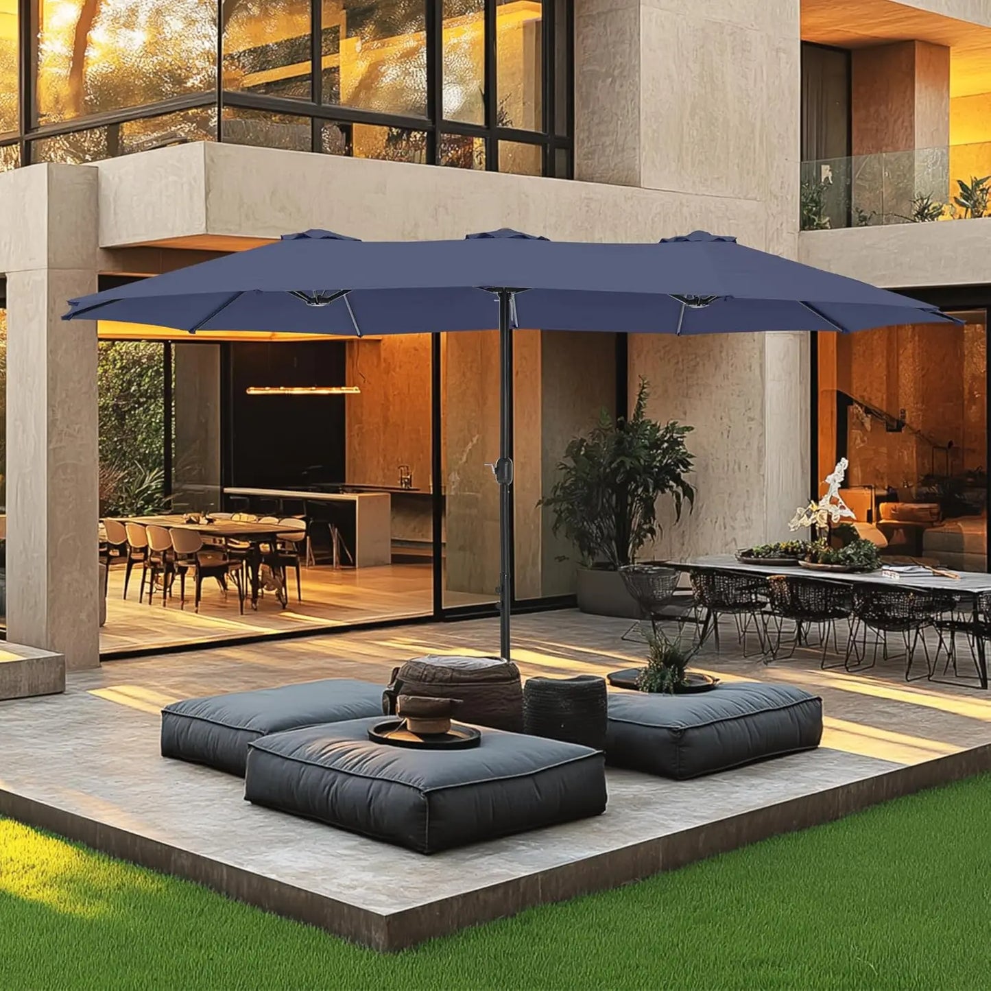 15Ft Double Sided Patio Umbrella With Base Included Rectangular Umbrella Crank