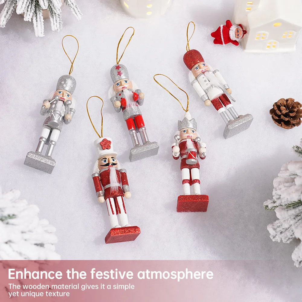Five Piece Set Christmas Nutcracker Soldier Wooden Ornaments