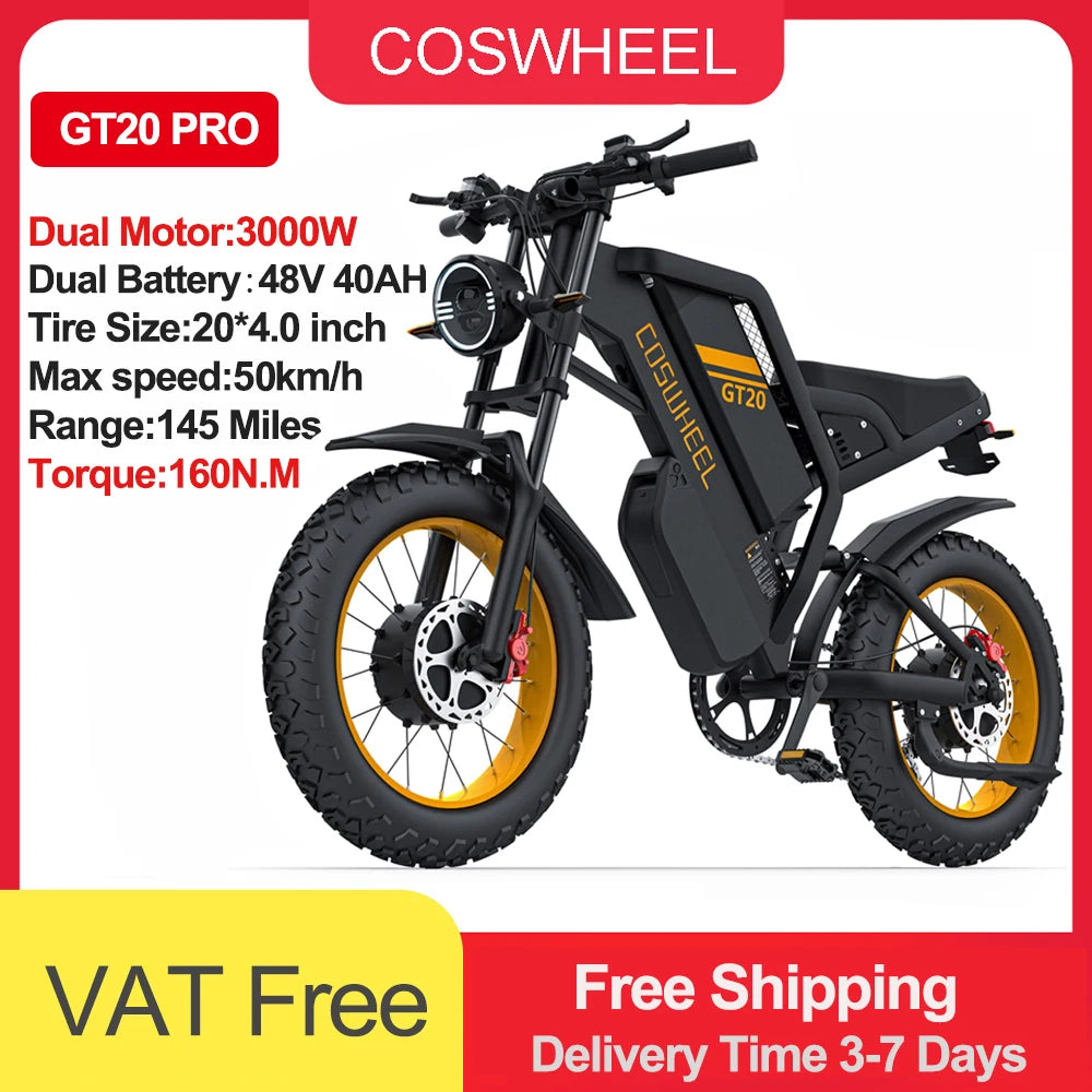 Coswheel Electric Bike Dual Motor GT20 Pro 3000W 48V 40AH Mountain Off Road Fat Tire Ebike