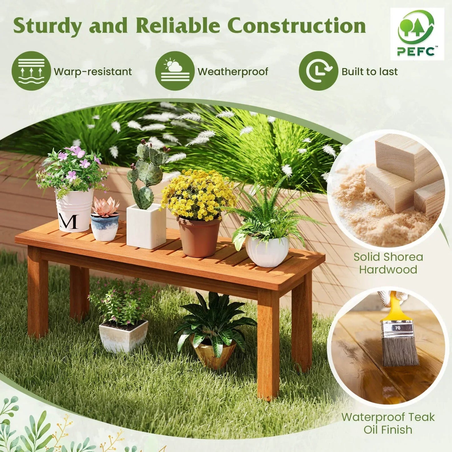 Two Person Outdoor Backless Bench With Slatted Seat Rustic Wooden Entryway Bench