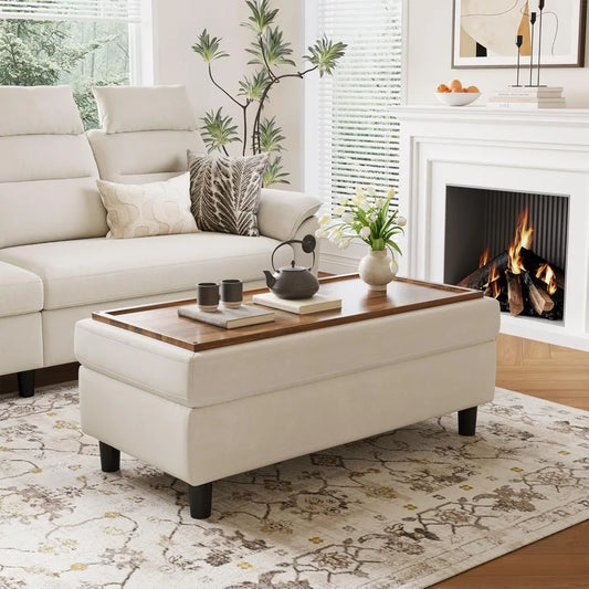 46 Inches Wide Linen Storage Ottoman Bench Coffee Table