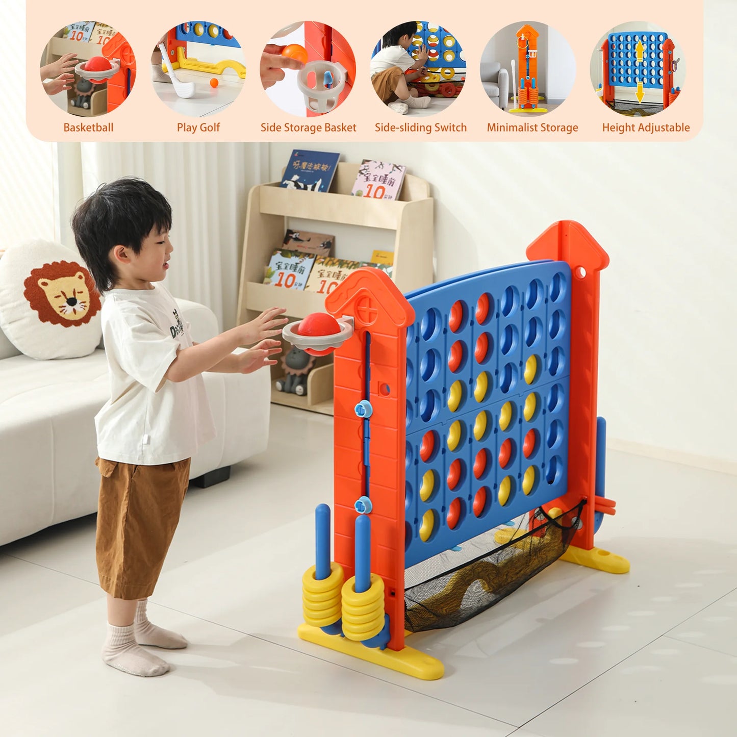 Kids Giant 4 To Score Mesh Bag Connect Four Ring Toss Golf And Basketball Hoop