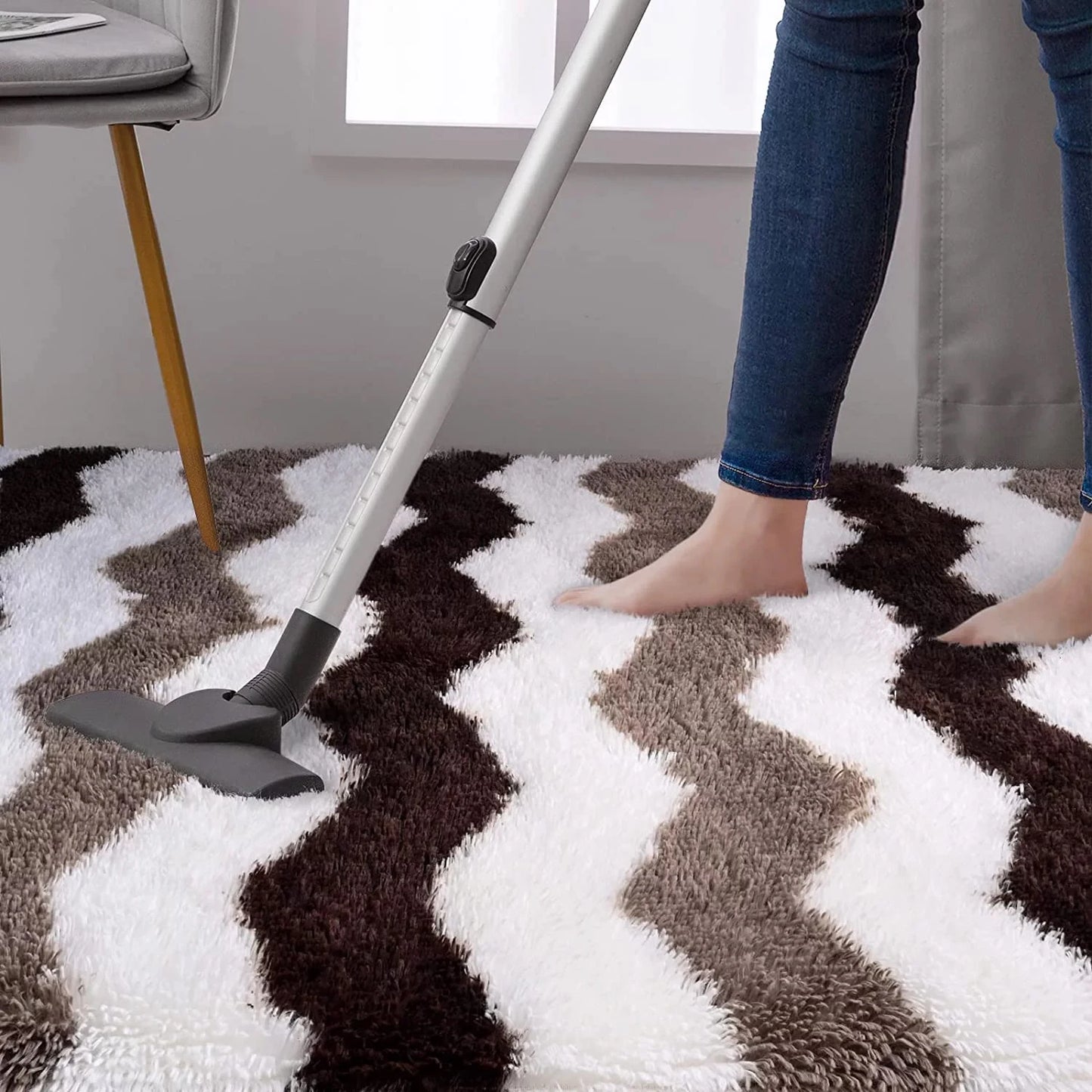 Soft Shaggy Rugs Plush Area Rugs for Living Room Bedroom Fluffy Carpets Home Decor 5x8ft Stripe Brown