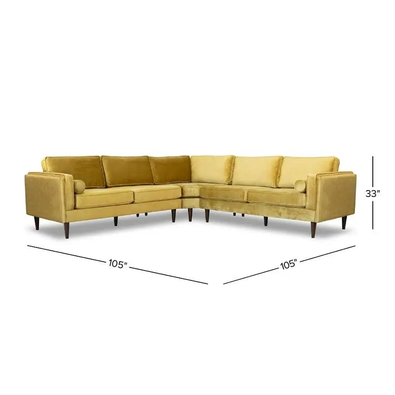 Amber Yellow Velvet Corner Sectional Sofa For Living Room