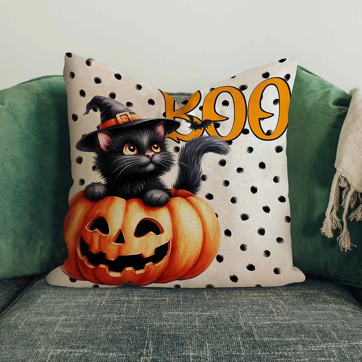 Halloween Linen Throw Pillow Cover Single Sided Print
