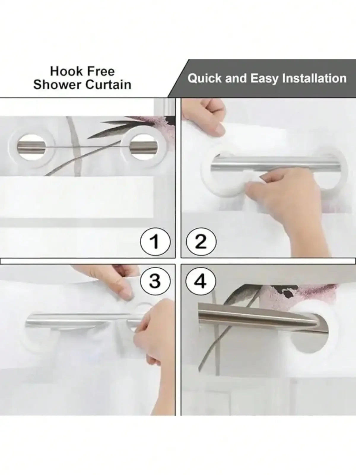 Plants Pattern No Hook Waterproof Shower Curtain PVC Modern Bathroom Decor