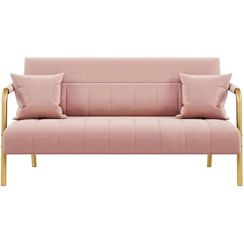 Luxurious Velvet Sofa 56.5 Inches With Gold Tone Metal Arms For Living Room