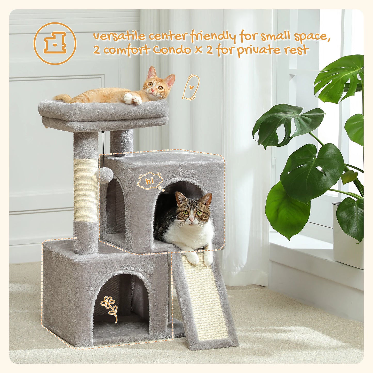 Large Indoor Cat Tree Tower With Four Levels And Two Condos
