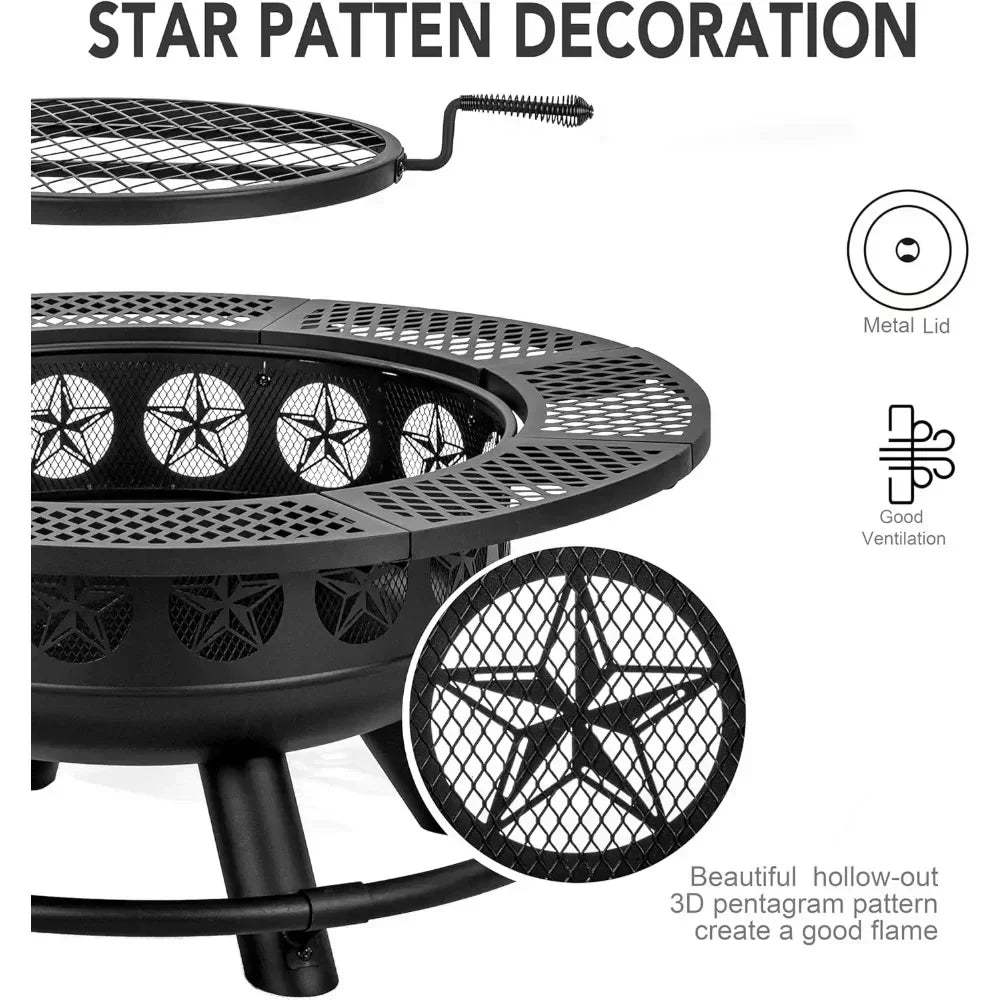 36 Inch Fire Pit With Grill And Lid Outdoor 3 In 1 Unit
