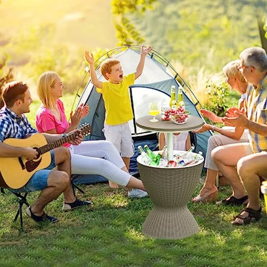Outdoor Bar Table Rattan Style Cooler With 8 Gallon Beer And Wine Ice Bucket