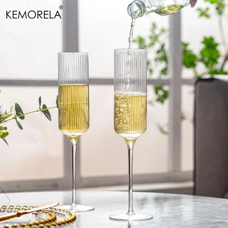 4 Piece Striped Transparent Goblet Glasses For Champagne